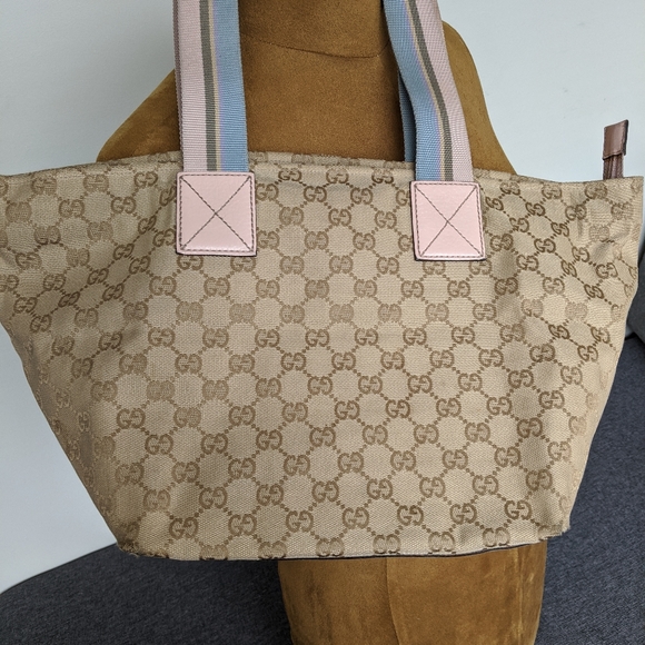 Gucci Web Handle Canvas Tote Pink/Blue - Picture 11 of 15